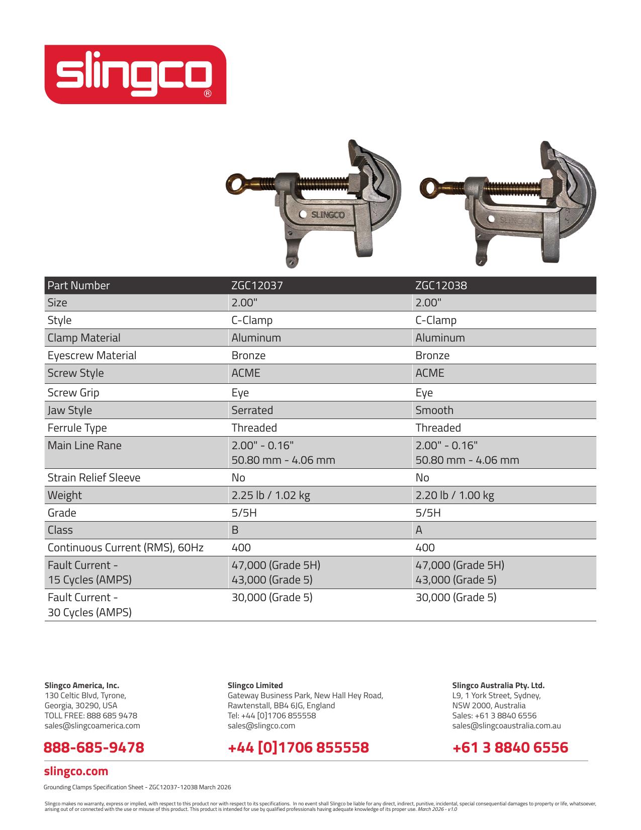 Grounding Clamps Specification (ZGC12037-12038)