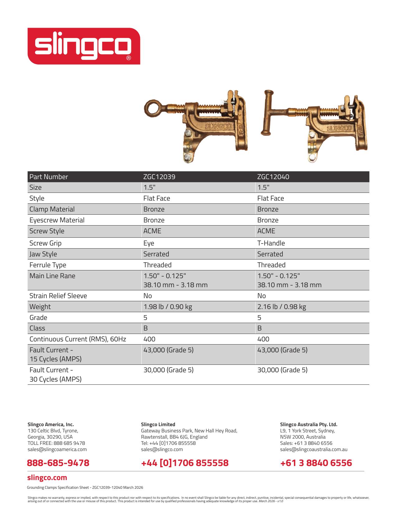 Grounding Clamps Specification (ZGC12039-12040)